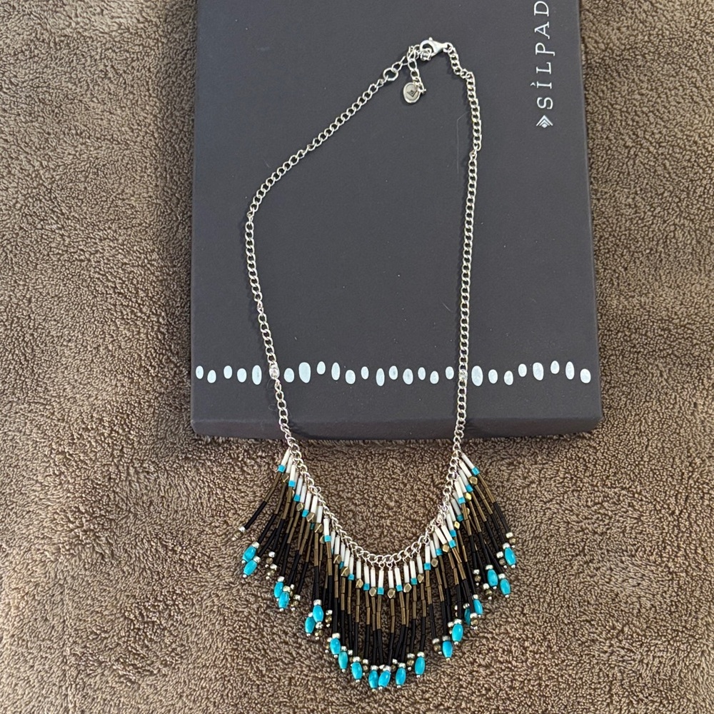 Silpada Silver Necklace with Black and Turquoise Details